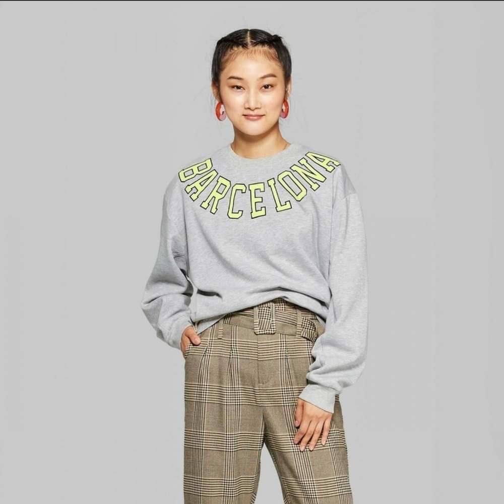 Wild Fable Heather Gray Barcelona Crew Neck Oversized Sweat Shirt M